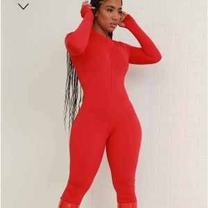 Save Tonight Mock Neck Jumpsuit - Red